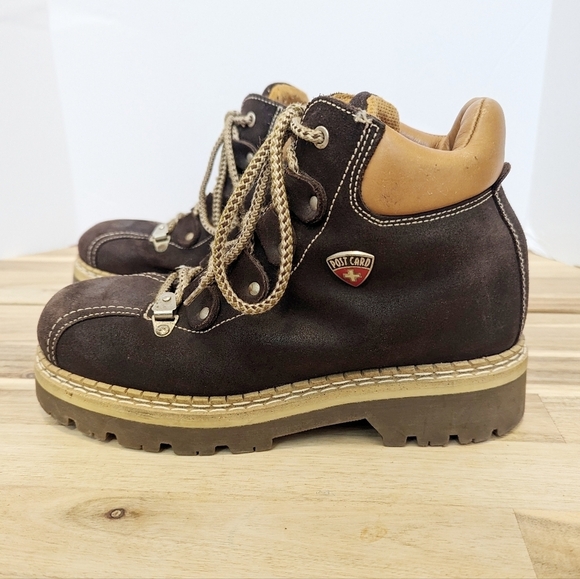 Vintage Post Card Italian Leather Ski Boots Brown Suede Chunky Hiking - Picture 6 of 12